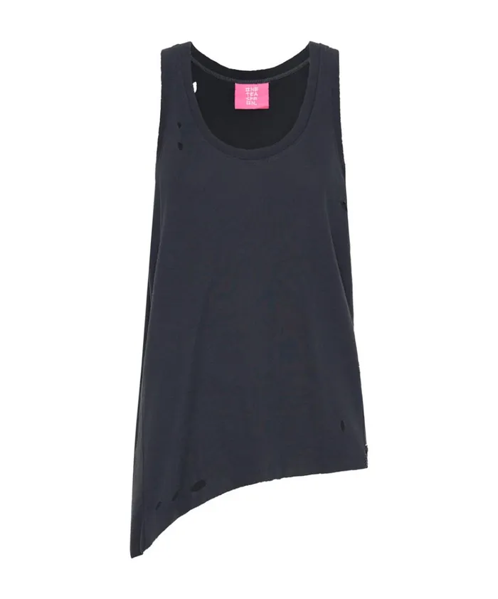 BLACK STONE RIBBED DISTRESSED DADDIO SINGLET Women One Teaspoon Tees and Tanks BLACK STONE RIBBED DISTRESSED DADDIO SINGLET Women One Teaspoon Tees and Tanks