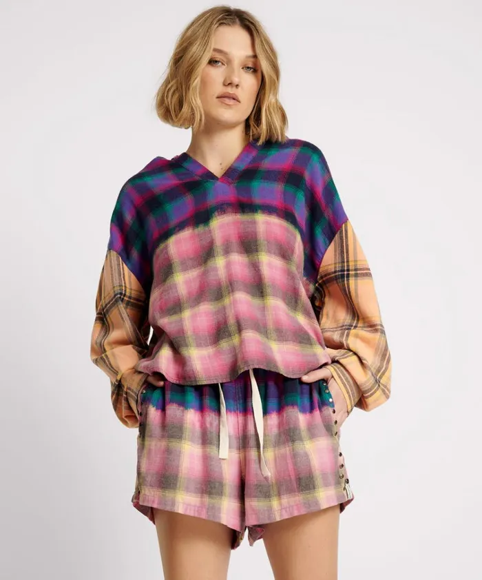 BLEACHED FLANNEL STUDDED BOXER SHORTS Women One Teaspoon Bottoms BLEACHED FLANNEL STUDDED BOXER SHORTS Women One Teaspoon Bottoms