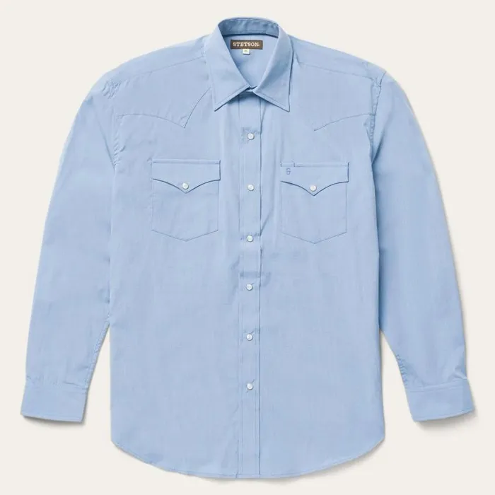 Blue End On End Solid Shirt Blue Men Stetson Western Shirts