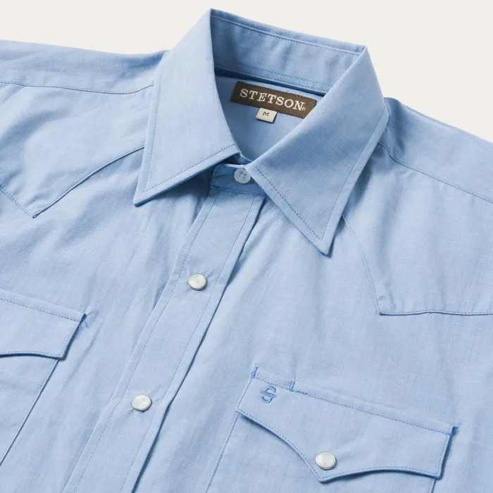 Blue End On End Solid Shirt Blue Men Stetson Western Shirts