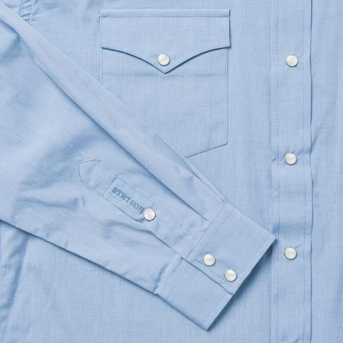 Blue End On End Solid Shirt Blue Men Stetson Western Shirts