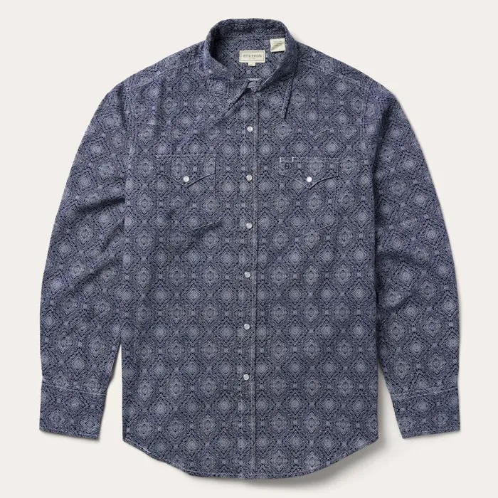 Blue Medallion Print Western Shirt Blue Men Stetson Western Shirts