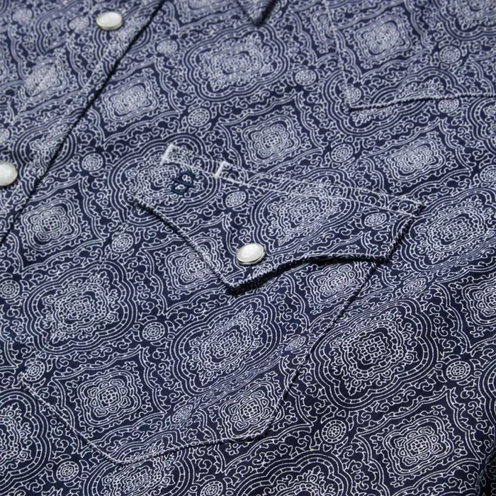 Blue Medallion Print Western Shirt Blue Men Stetson Western Shirts