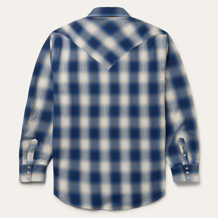 Blue Ombre Plaid Western Shirt Blue Men Stetson Classic Cut
