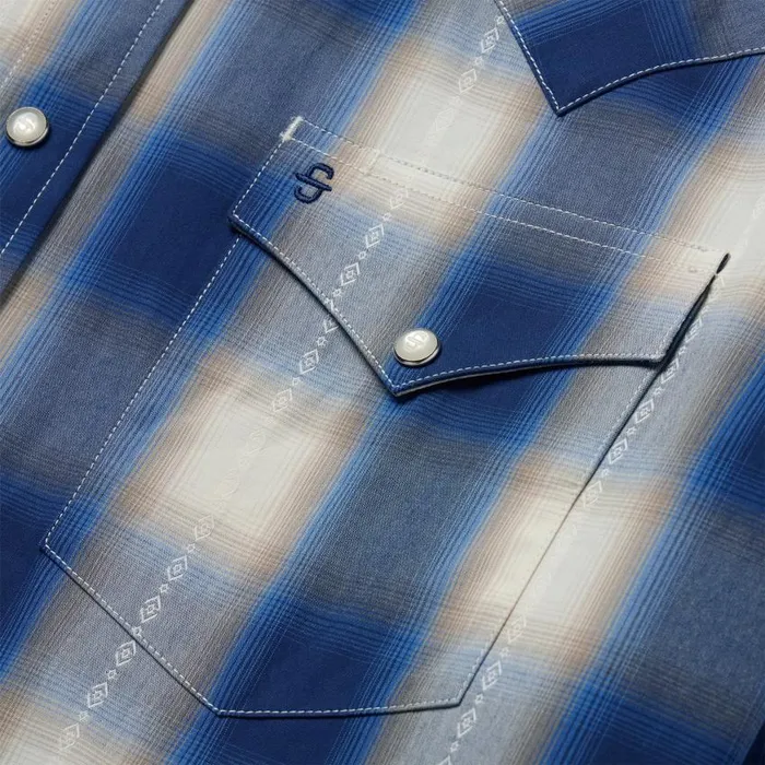 Blue Ombre Plaid Western Shirt Blue Men Stetson Classic Cut