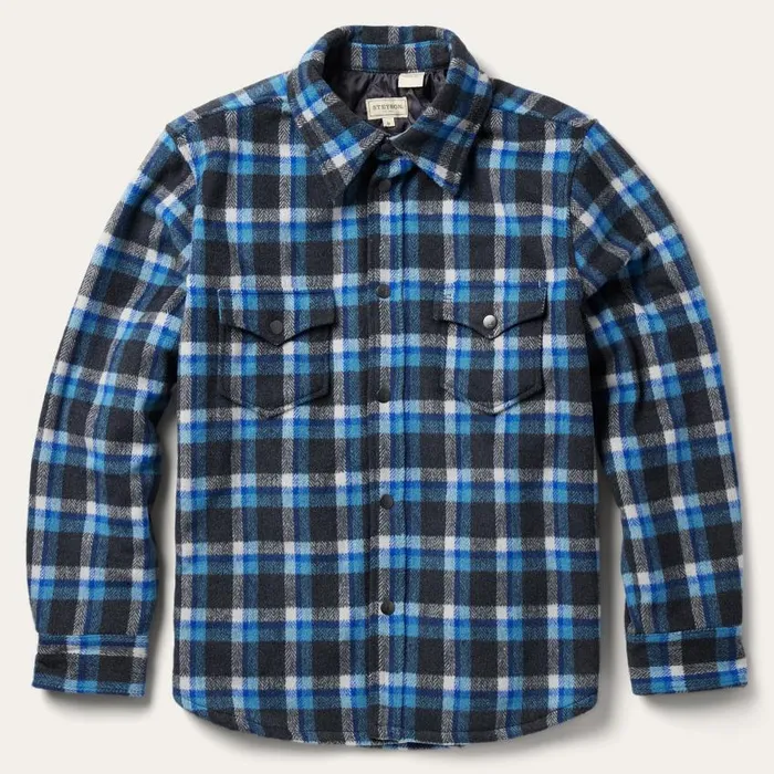 Blue Plaid Quilted Shirt Jacket Blue Men Stetson Flannel Shirts