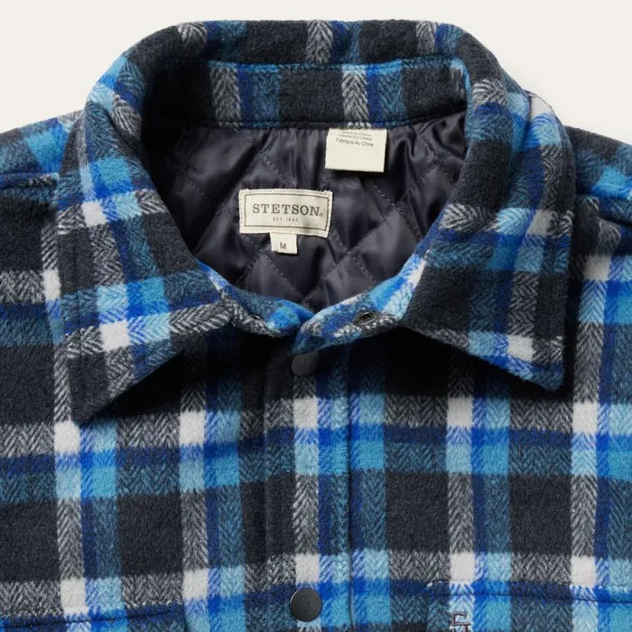 Blue Plaid Quilted Shirt Jacket Blue Men Stetson Flannel Shirts