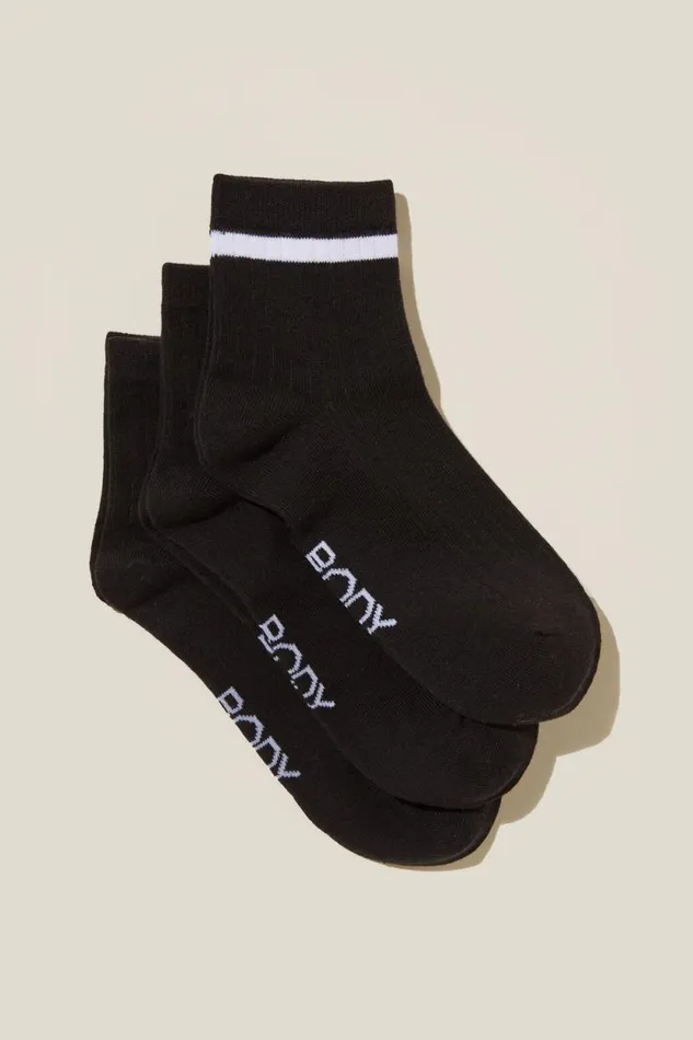 Body Mid Crew Socks 3Pk Black Women Cotton On Accessories