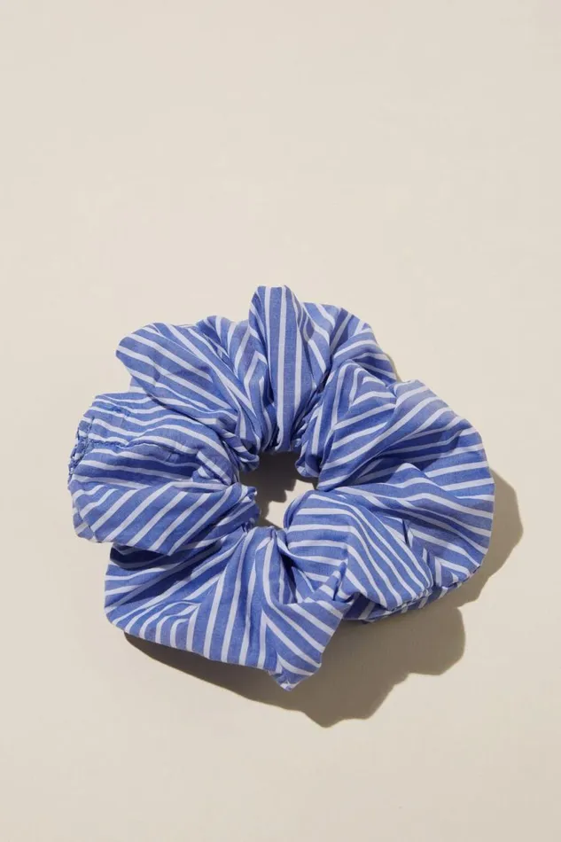 Body Volume Scrunchie Blue Pinstripe Women Cotton On Accessories and Slippers