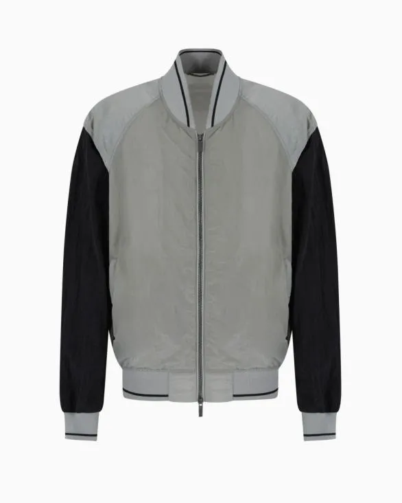Bomber Jacket With Contrasting Sleeves Grey Men Armani Outerwear