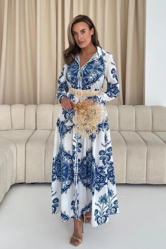 Bowie Tiered Maxi Shirt Dress In Blue Women Girl In Mind CoOrds