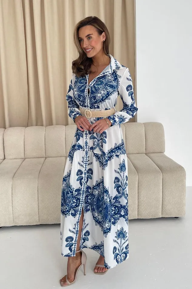 Bowie Tiered Maxi Shirt Dress In Blue Women Girl In Mind CoOrds