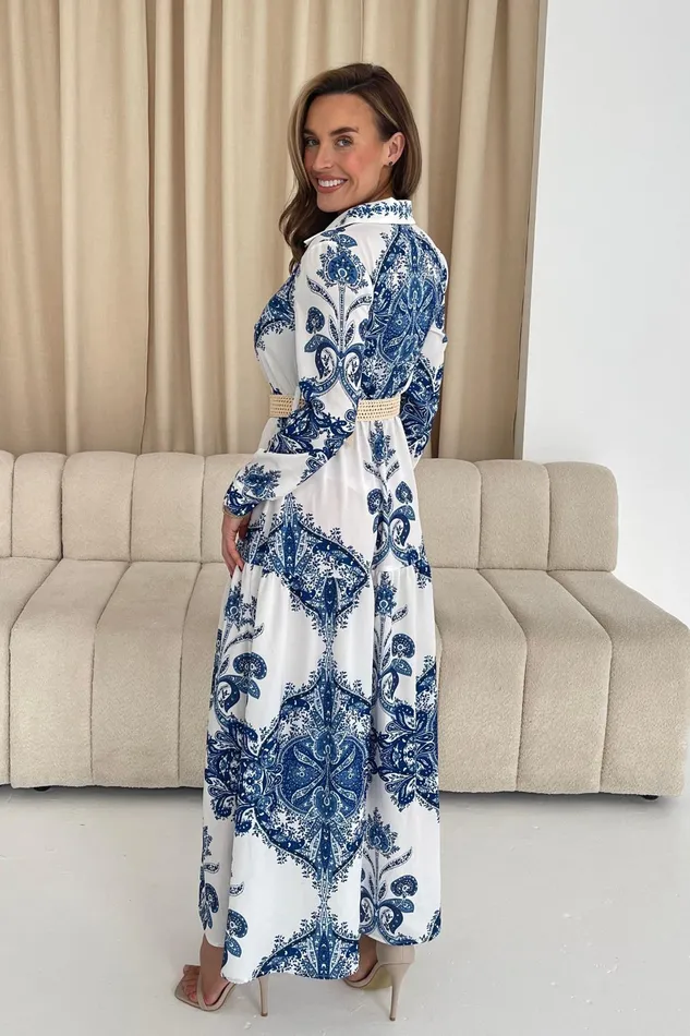 Bowie Tiered Maxi Shirt Dress In Blue Women Girl In Mind CoOrds