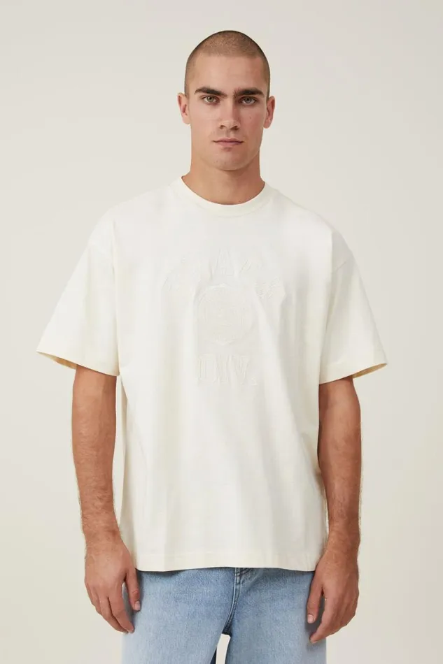 Box Fit College TShirt Cream Puff Track Div Men Cotton On Tees and Tanks