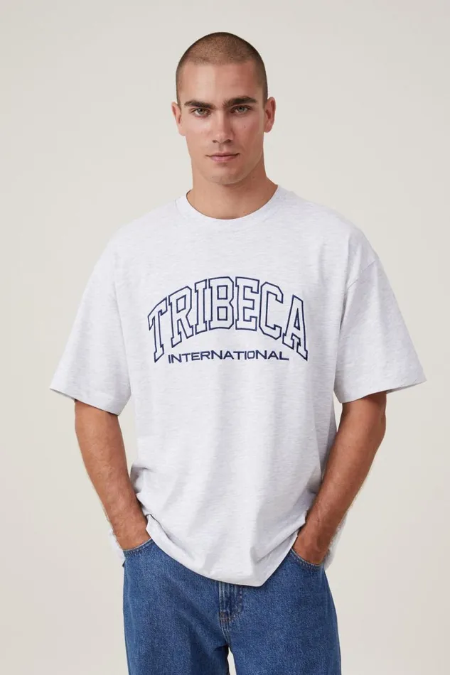 Box Fit College TShirt White Marle Tribeca International Men Cotton On Tees and Tanks Box Fit College TShirt White Marle Tribeca International Men Cotton On Tees and Tanks