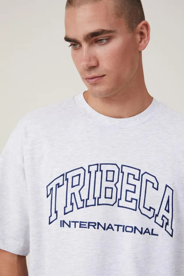 Box Fit College TShirt White Marle Tribeca International Men Cotton On Tees and Tanks Box Fit College TShirt White Marle Tribeca International Men Cotton On Tees and Tanks