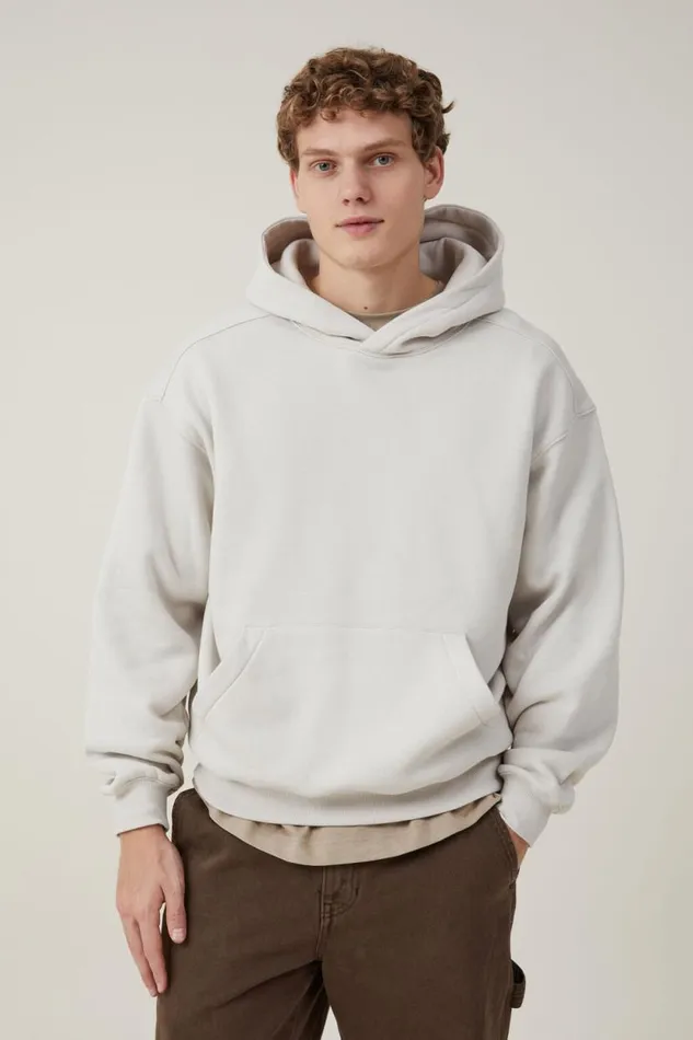 Box Fit Hoodie Bone Men Cotton On Sweats and Hoodies