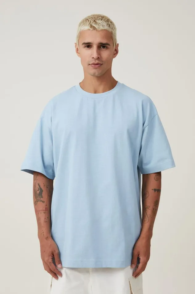 Box Fit Plain TShirt Blue Mist Men Cotton On Tees and Tanks