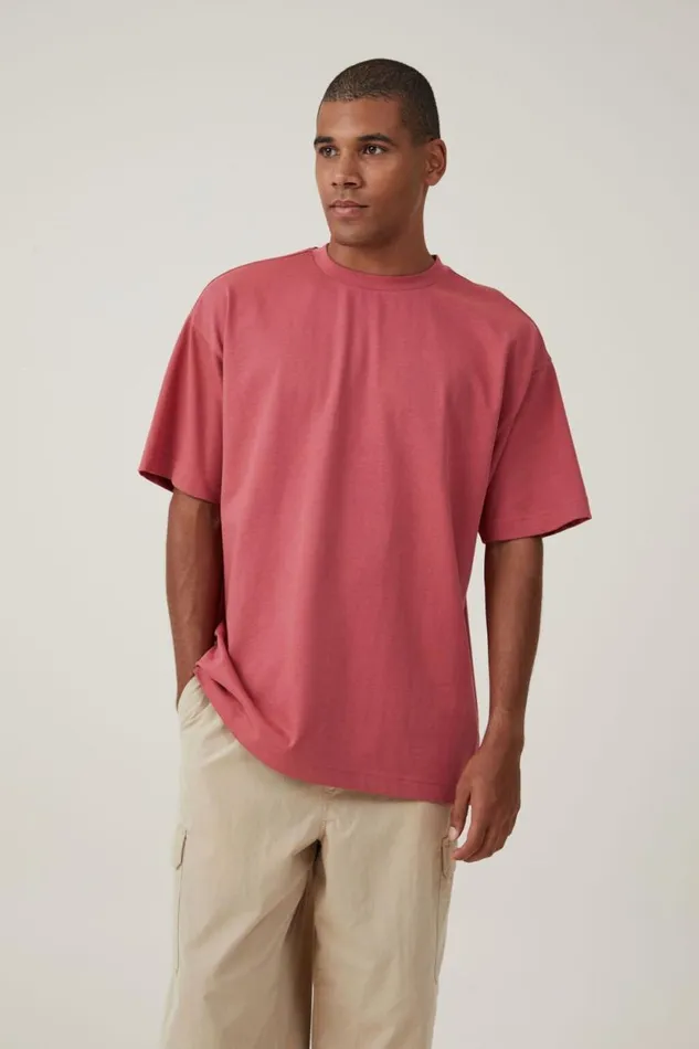 Box Fit Plain TShirt Soft Red Men Cotton On Tees and Tanks