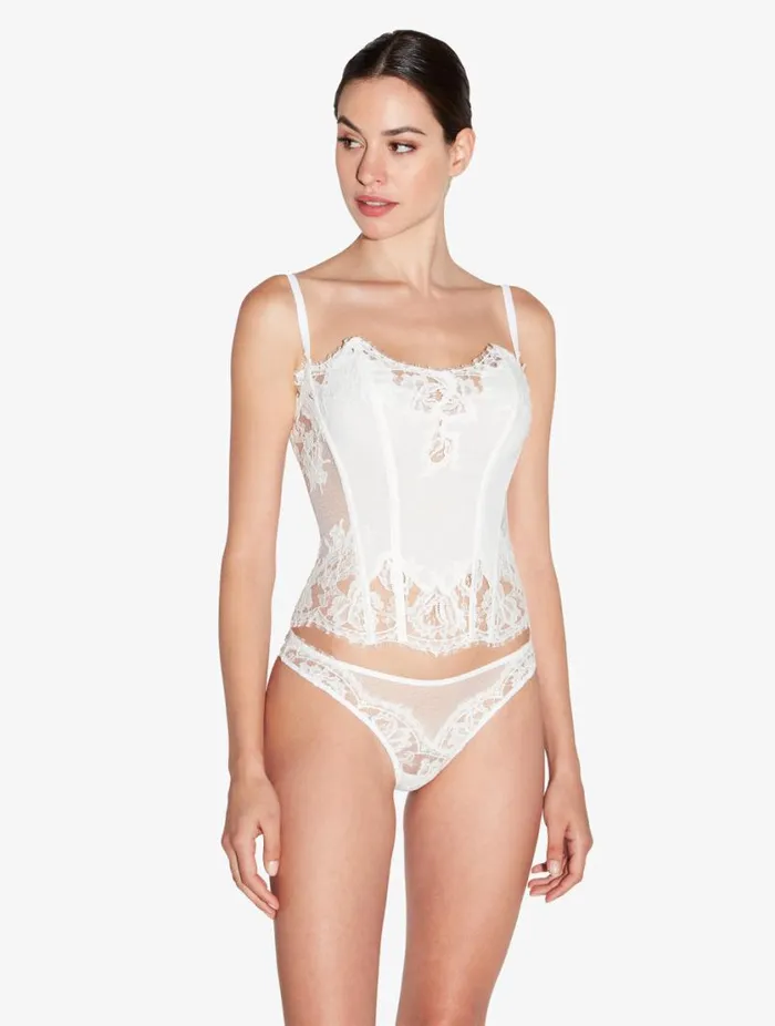Brazilian Brief In Off White With Cotton Leavers Lace Lingerie La Perla Brazilian