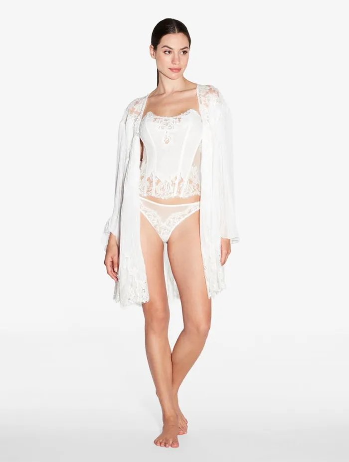 Brazilian Brief In Off White With Cotton Leavers Lace Lingerie La Perla Brazilian