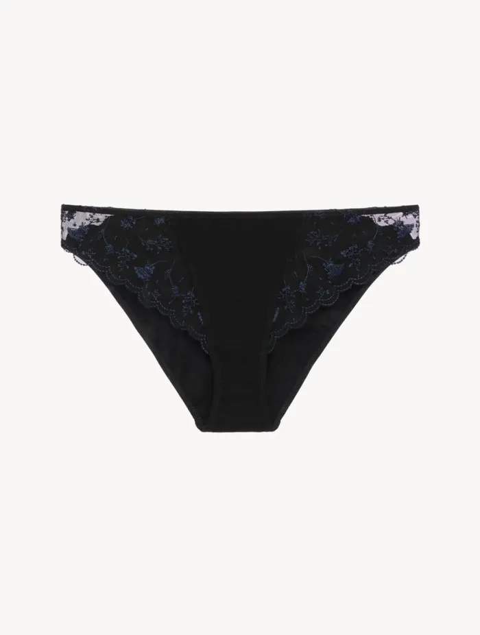 Briefs In Onyx With Embroidered Tulle Lingerie La Perla Midrise