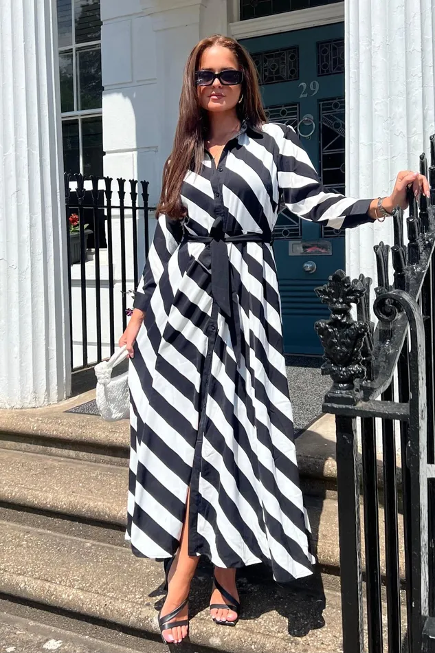Brielle Black White Stripe Shirt Maxi Dress Women Girl In Mind Shirt Dresses
