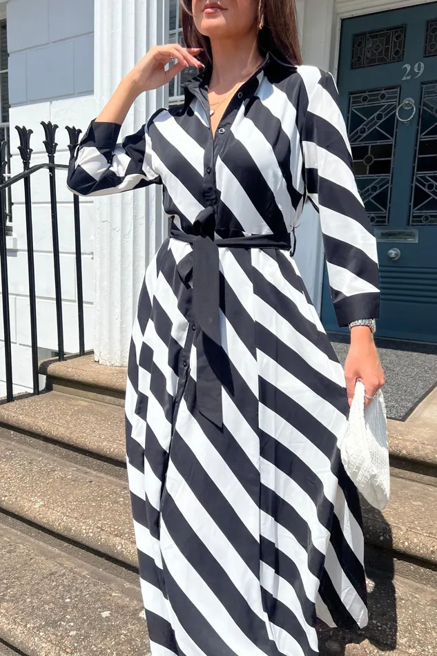 Brielle Black White Stripe Shirt Maxi Dress Women Girl In Mind Shirt Dresses