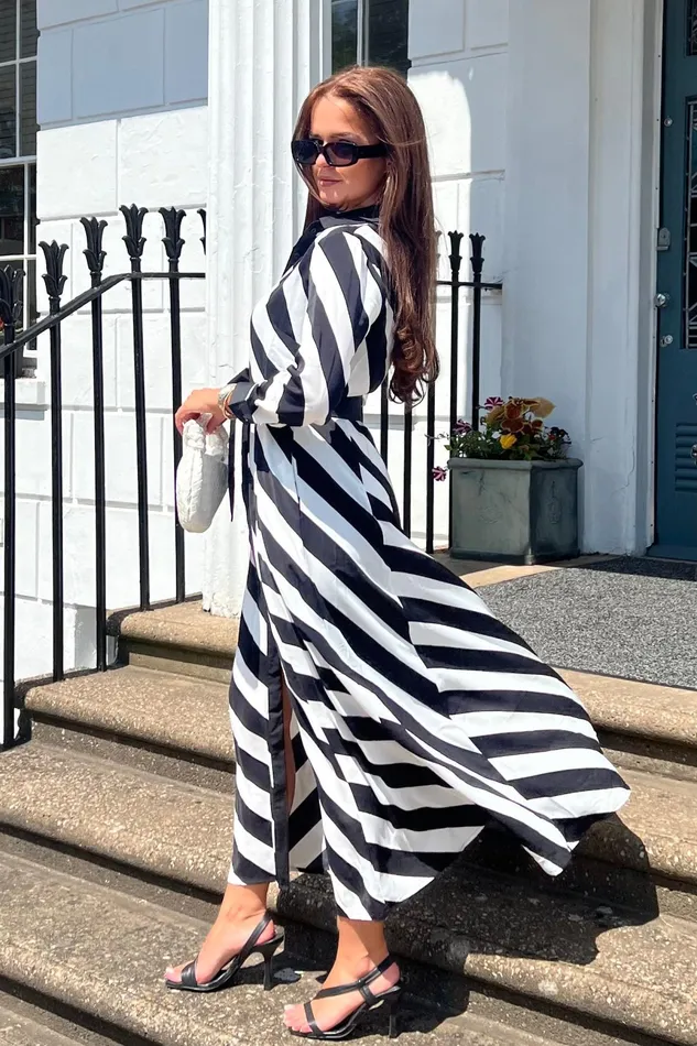 Brielle Black White Stripe Shirt Maxi Dress Women Girl In Mind Shirt Dresses