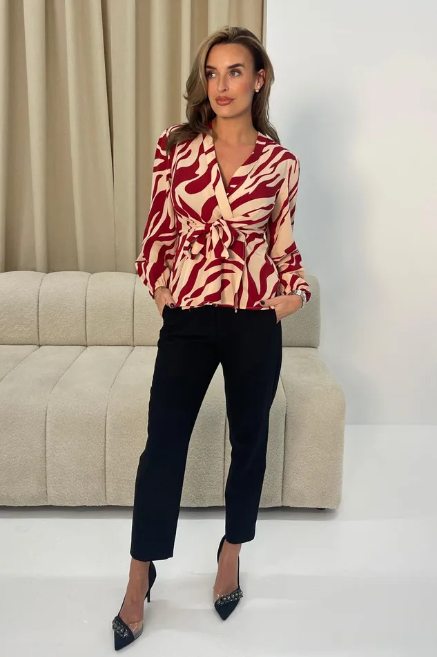 Brooke Red Animal Print Tie Front Top Women Girl In Mind Tops and Bodysuits