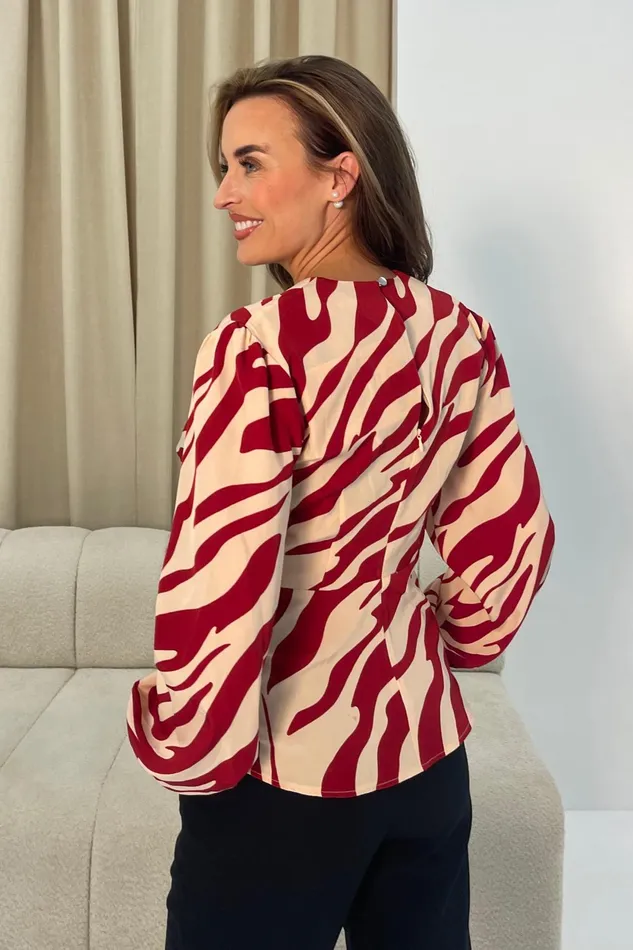 Brooke Red Animal Print Tie Front Top Women Girl In Mind Tops and Bodysuits