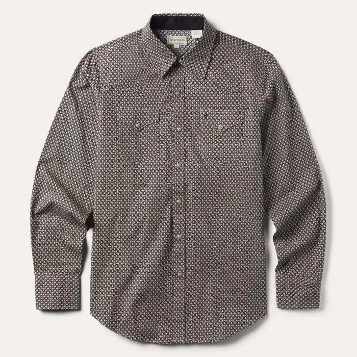 Brown Diamond Print Western Shirt Brown Men Stetson Modern Cut