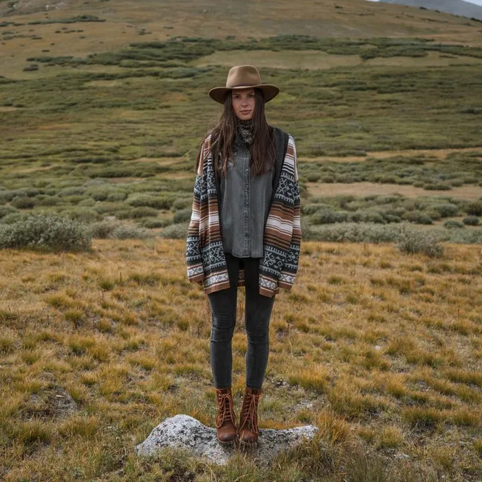 Brown Serape Belted Cardigan Brown Women Stetson Sweaters