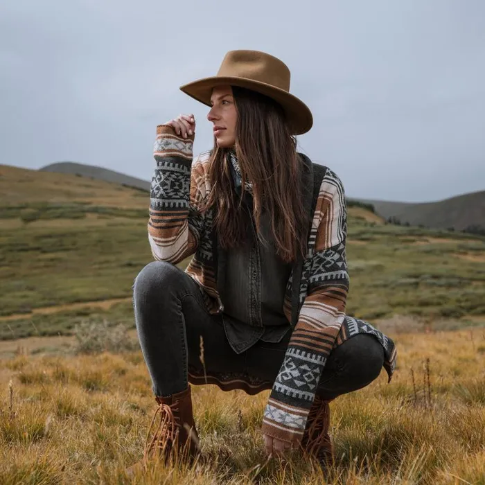Brown Serape Belted Cardigan Brown Women Stetson Sweaters