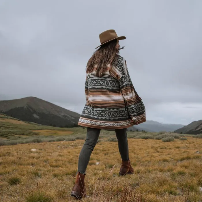 Brown Serape Belted Cardigan Brown Women Stetson Sweaters