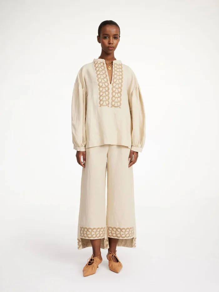 Cadmus Linen Blouse Oyster Gray Women By Malene Birger Tops and Blouses