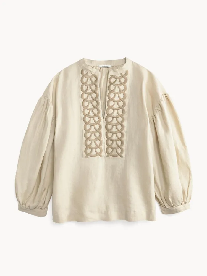 Cadmus Linen Blouse Oyster Gray Women By Malene Birger Tops and Blouses