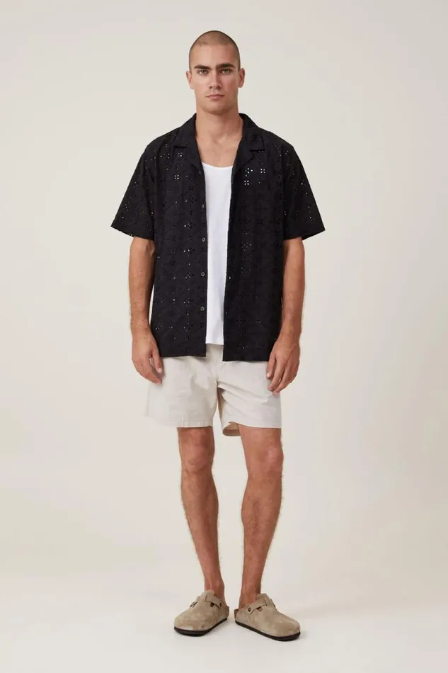 Capri Short Sleeve Shirt Black Broiderie Men Cotton On Shirts and Polos