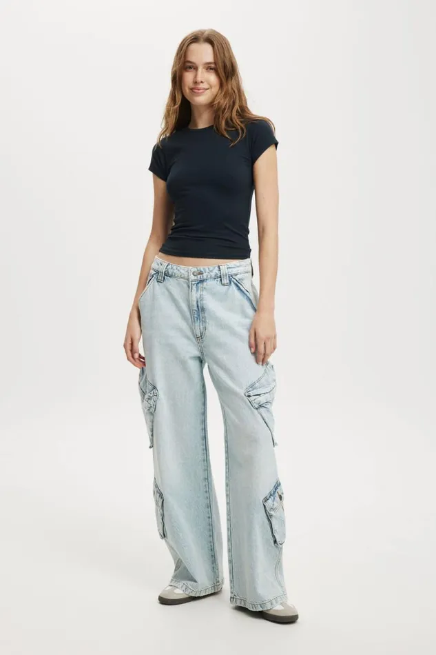 Cargo Super Baggy Jean Palm Blue Women Cotton On Pants