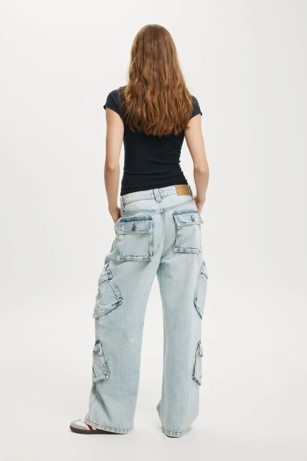Cargo Super Baggy Jean Palm Blue Women Cotton On Pants