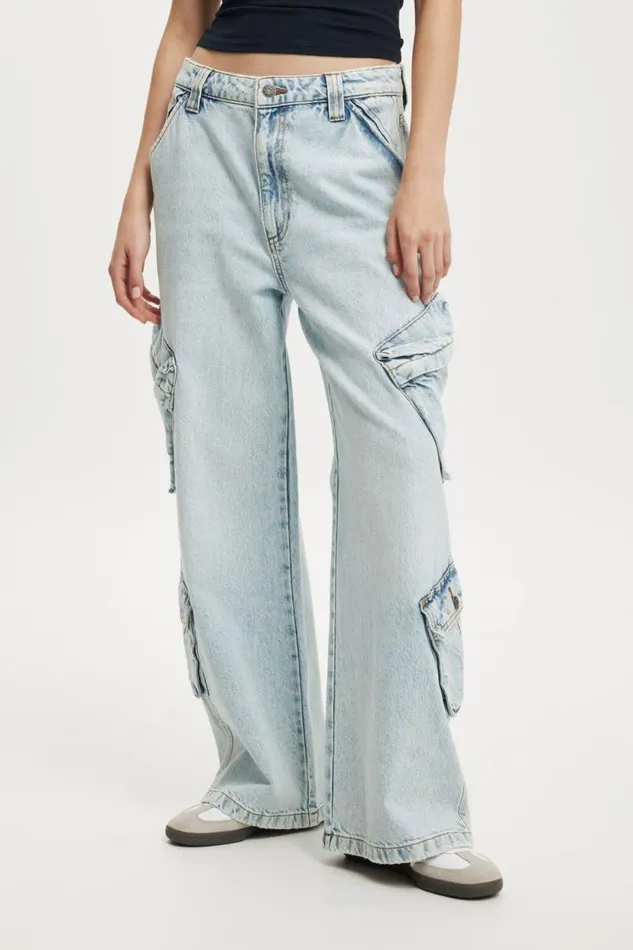 Cargo Super Baggy Jean Palm Blue Women Cotton On Pants