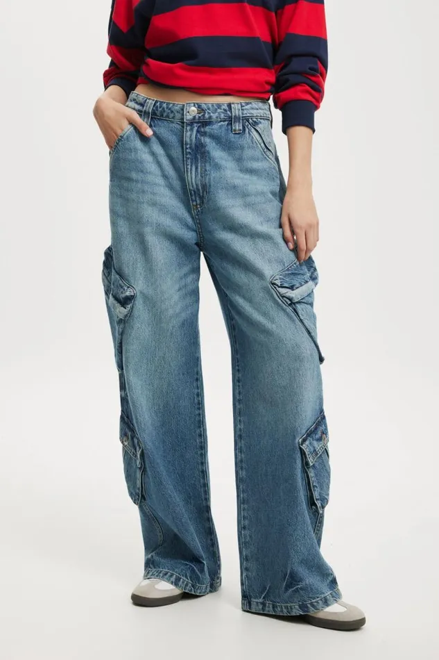 Cargo Super Baggy Jean Surfers Blue Women Cotton On Pants