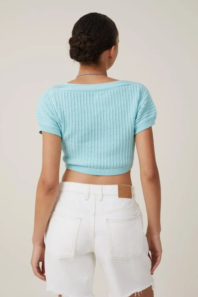 Carnival Tie Front Knit Sea Spray Women Cotton On Tops