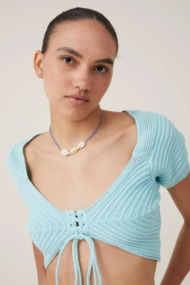 Carnival Tie Front Knit Sea Spray Women Cotton On Tops
