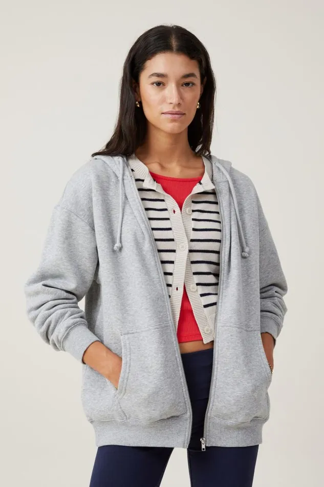 Classic ZipThrough Hoodie Grey Marle Women Cotton On Tops