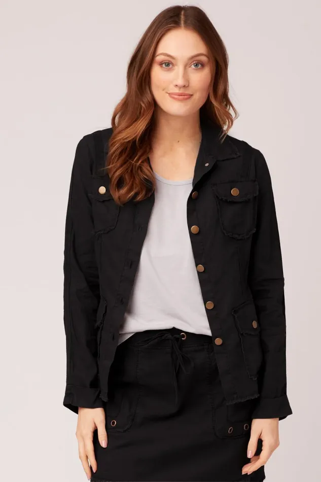 Clothing Jackets XCVI Cotton Linen Raw Edge Safari Jacket Black