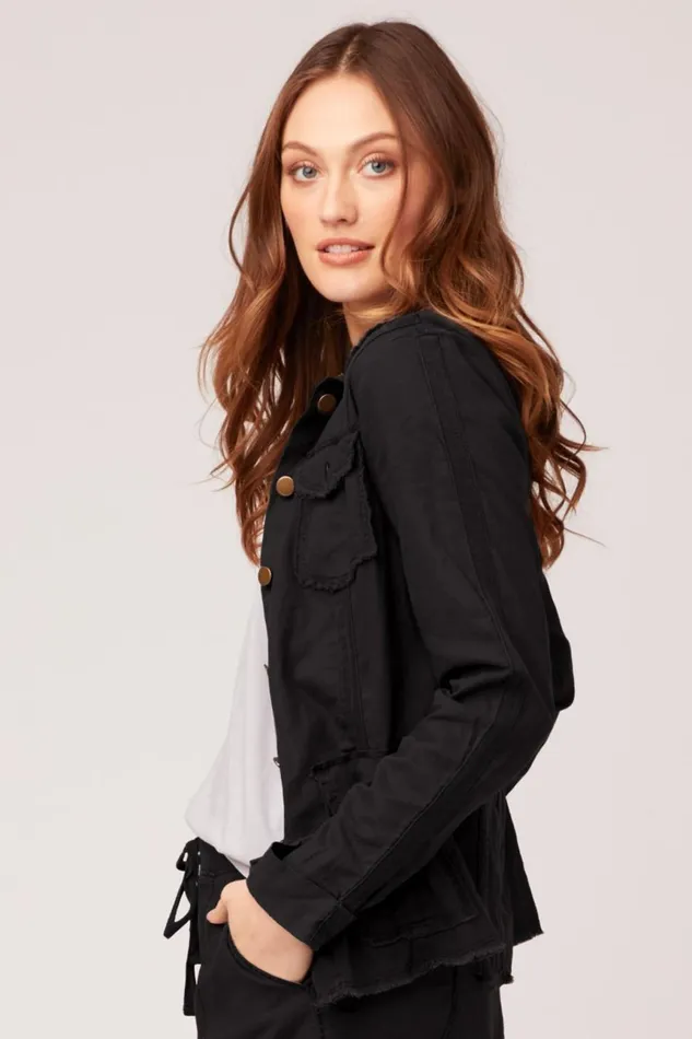 Clothing Jackets XCVI Cotton Linen Raw Edge Safari Jacket Black