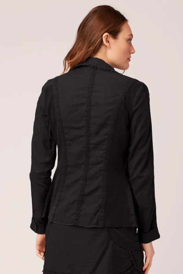 Clothing Jackets XCVI Cotton Linen Raw Edge Safari Jacket Black