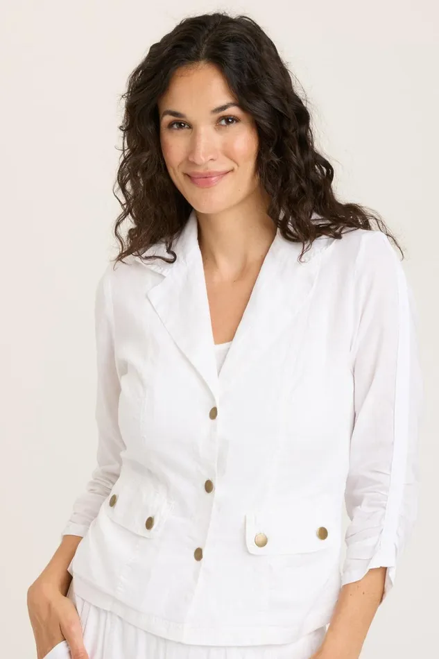 Clothing Jackets XCVI Linen Folksy Jacket White