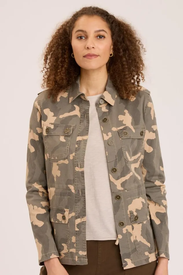 Clothing Jackets XCVI Orso Printed Utility Jacket Burlap